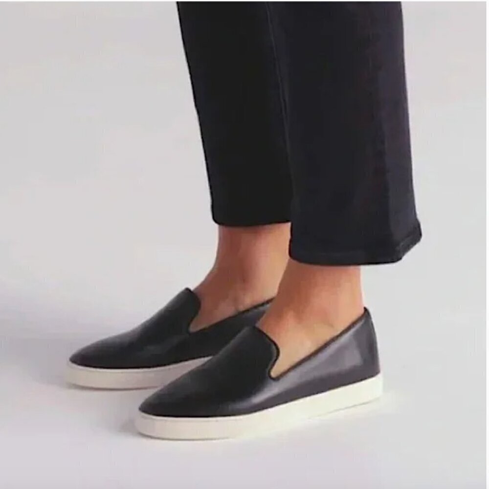 Birdies The Swift Slip On Leather Sneakers Shoes Almond Toe Black White Size 7